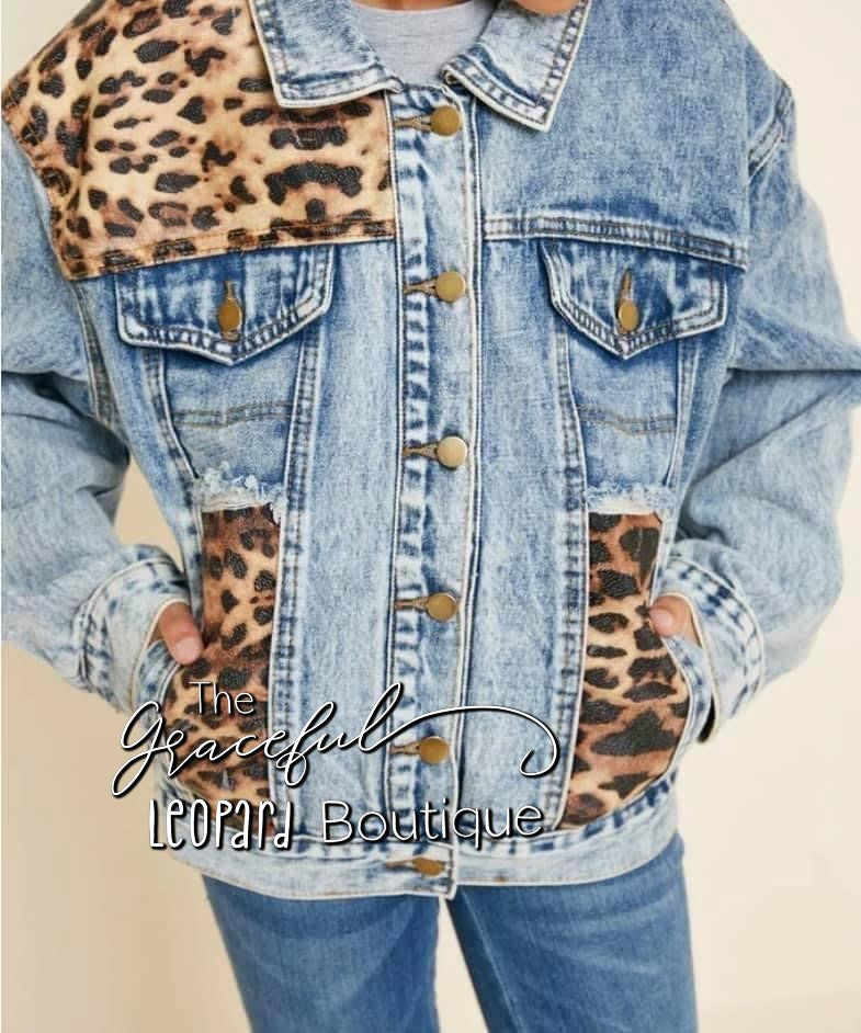 Leopard Denim Jacket - Girls