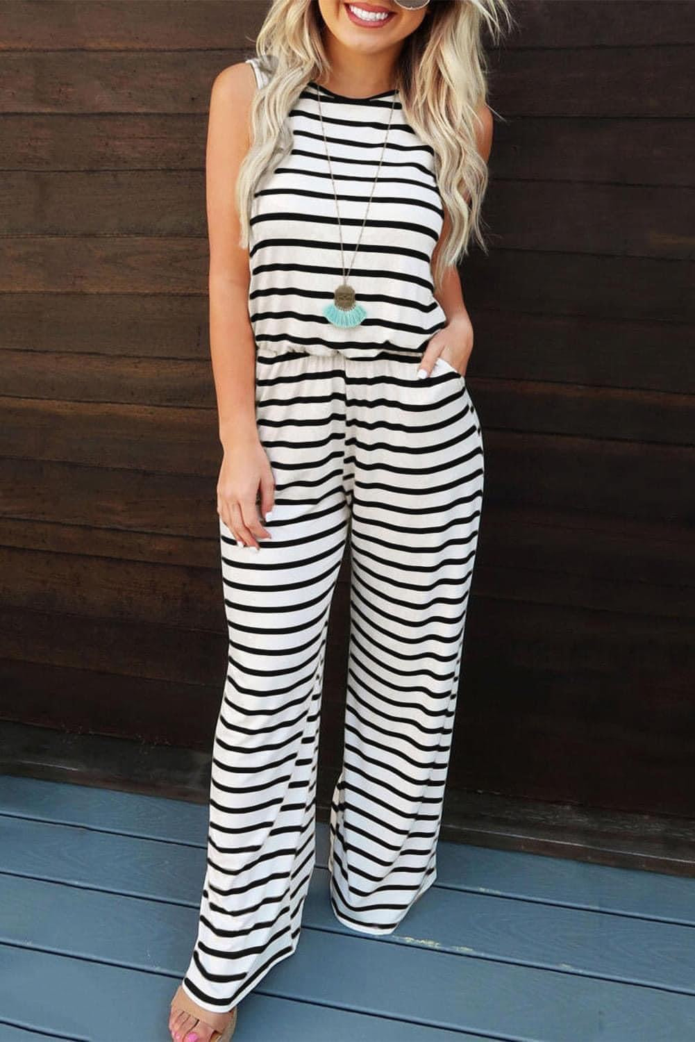 White/Black Stripe Jumpsuit